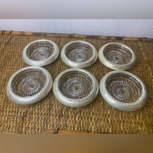 Set of 6 Vintage Sterling Silver Starburst Glass Coasters Made In USA MCM